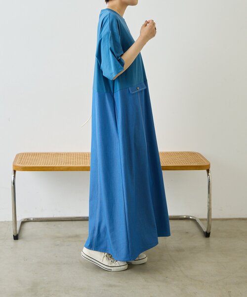 ear PAPILLONNER(イアパピヨネ)の「切替Tシャツワンピース【SUM1 STYLE】(ワンピース・レディース・ブラック/サックスブルー・FREE)」の13枚目の写真