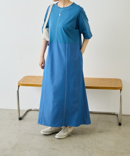 ear PAPILLONNER(イアパピヨネ)の「切替Tシャツワンピース【SUM1 STYLE】(ワンピース・レディース・ブラック/サックスブルー・FREE)」の15枚目の写真