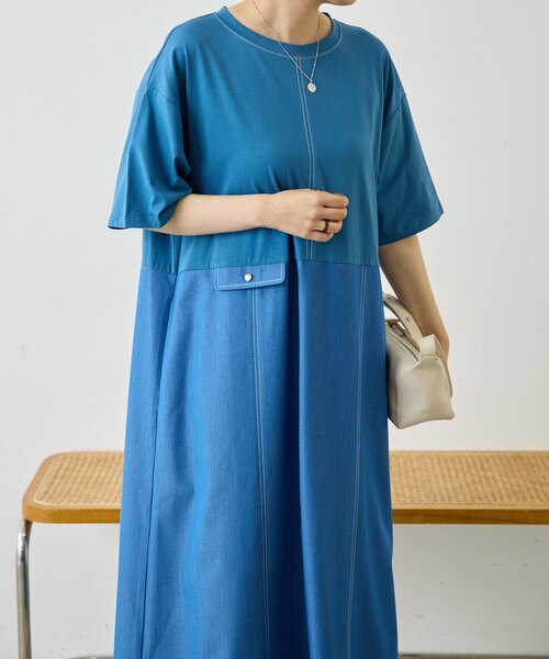 ear PAPILLONNER(イアパピヨネ)の「切替Tシャツワンピース【SUM1 STYLE】(ワンピース・レディース・ブラック/サックスブルー・FREE)」の16枚目の写真