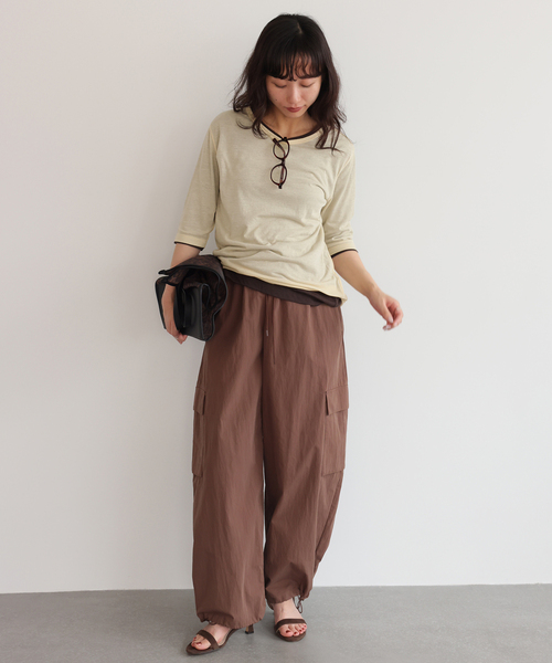 SLOBE IENA(スローブイエナ)の「《追加》シアー天竺5分袖Tシャツ(Tシャツ/カットソー・レディース・アイボリー/サックスブルー/ブラウン/ボルドー・FREE)」の5枚目の写真
