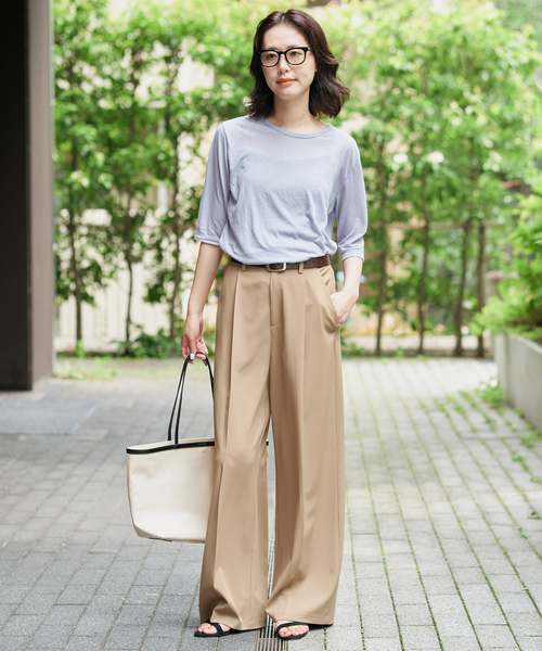 SLOBE IENA(スローブイエナ)の「《追加》シアー天竺5分袖Tシャツ(Tシャツ/カットソー・レディース・アイボリー/サックスブルー/ブラウン/ボルドー・FREE)」の7枚目の写真