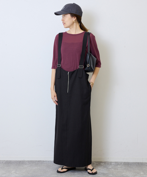SLOBE IENA(スローブイエナ)の「《追加》シアー天竺5分袖Tシャツ(Tシャツ/カットソー・レディース・アイボリー/サックスブルー/ブラウン/ボルドー・FREE)」の9枚目の写真