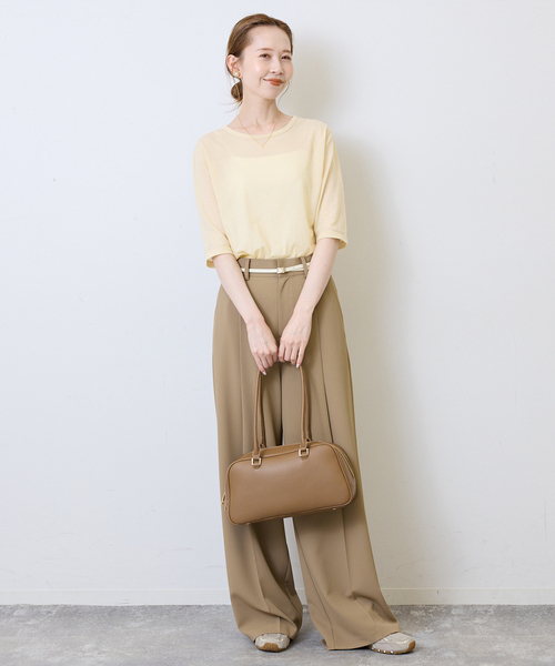 SLOBE IENA(スローブイエナ)の「《追加》シアー天竺5分袖Tシャツ(Tシャツ/カットソー・レディース・アイボリー/サックスブルー/ブラウン/ボルドー・FREE)」の11枚目の写真