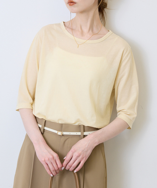 SLOBE IENA(スローブイエナ)の「《追加》シアー天竺5分袖Tシャツ(Tシャツ/カットソー・レディース・アイボリー/サックスブルー/ブラウン/ボルドー・FREE)」の14枚目の写真