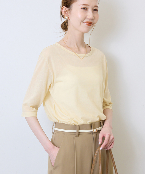 SLOBE IENA(スローブイエナ)の「《追加》シアー天竺5分袖Tシャツ(Tシャツ/カットソー・レディース・アイボリー/サックスブルー/ブラウン/ボルドー・FREE)」の15枚目の写真