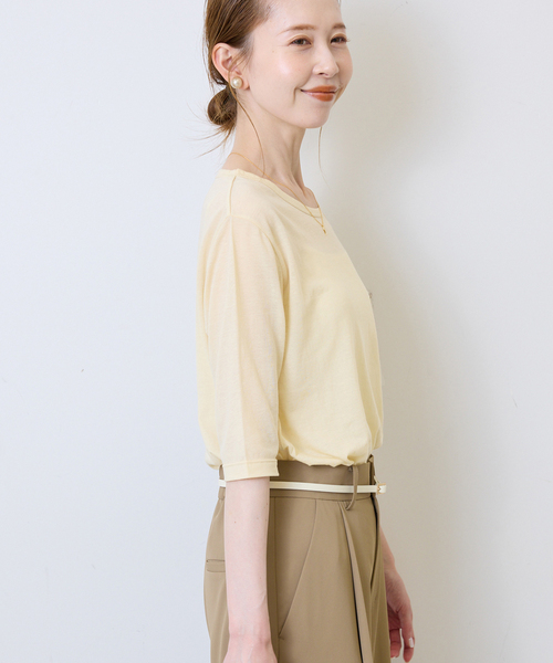 SLOBE IENA(スローブイエナ)の「《追加》シアー天竺5分袖Tシャツ(Tシャツ/カットソー・レディース・アイボリー/サックスブルー/ブラウン/ボルドー・FREE)」の16枚目の写真