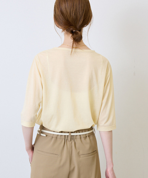 SLOBE IENA(スローブイエナ)の「《追加》シアー天竺5分袖Tシャツ(Tシャツ/カットソー・レディース・アイボリー/サックスブルー/ブラウン/ボルドー・FREE)」の17枚目の写真