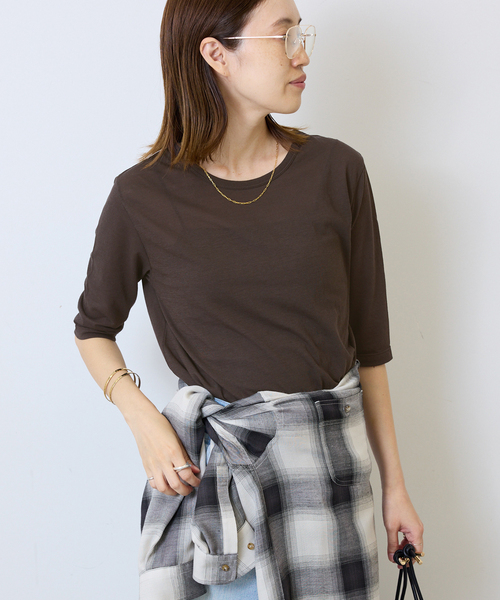SLOBE IENA(スローブイエナ)の「《追加》シアー天竺5分袖Tシャツ(Tシャツ/カットソー・レディース・アイボリー/サックスブルー/ブラウン/ボルドー・FREE)」の22枚目の写真