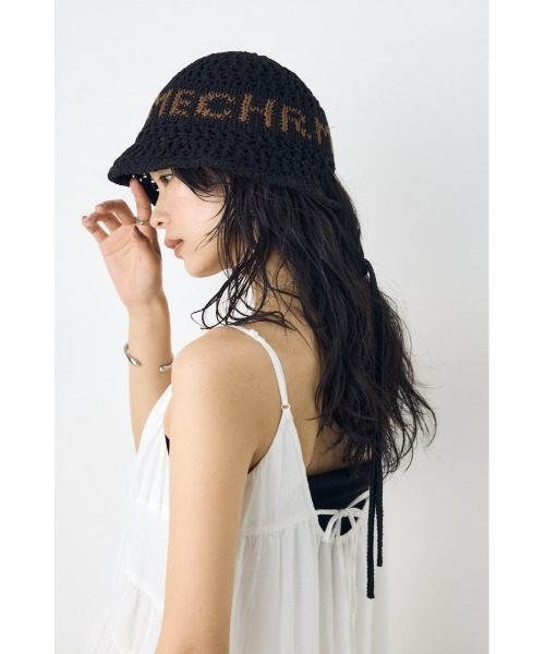 AZUL by moussy(アズールバイマウジー)の「オープンワークニッティングロゴハット(ハット・レディース・ライトベージュ/ブラック・FREE)」の2枚目の写真
