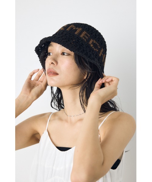 AZUL by moussy(アズールバイマウジー)の「オープンワークニッティングロゴハット(ハット・レディース・ライトベージュ/ブラック・FREE)」の8枚目の写真