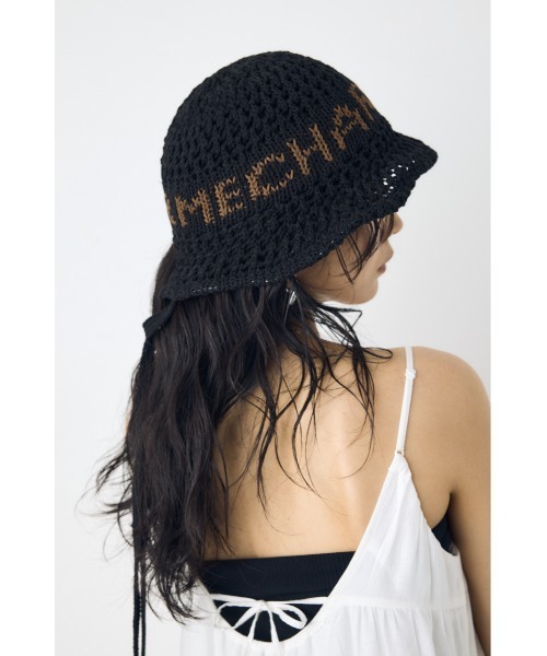 AZUL by moussy(アズールバイマウジー)の「オープンワークニッティングロゴハット(ハット・レディース・ライトベージュ/ブラック・FREE)」の9枚目の写真