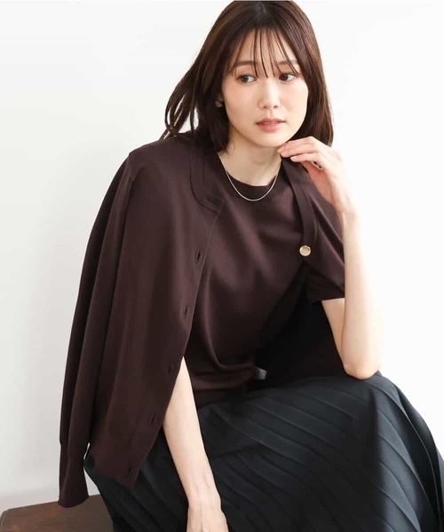 MK MICHEL KLEIN（エムケーミッシェルクラン）の「[洗える]カラーニットアンサンブル（ニット/セーター・レディース・ネイビー/アイボリー/ブラウン/パープル・38）」の2枚目の写真