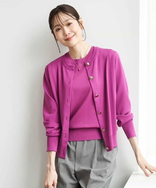 MK MICHEL KLEIN（エムケーミッシェルクラン）の「[洗える]カラーニットアンサンブル（ニット/セーター・レディース・ネイビー/アイボリー/ブラウン/パープル・38）」の6枚目の写真