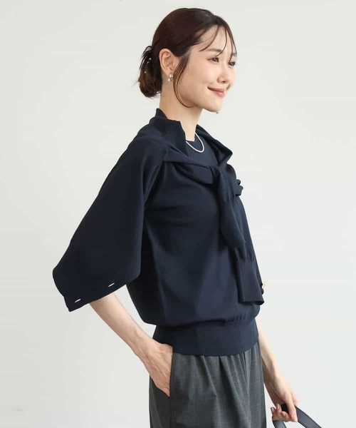 MK MICHEL KLEIN（エムケーミッシェルクラン）の「[洗える]カラーニットアンサンブル（ニット/セーター・レディース・ネイビー/アイボリー/ブラウン/パープル・38）」の14枚目の写真