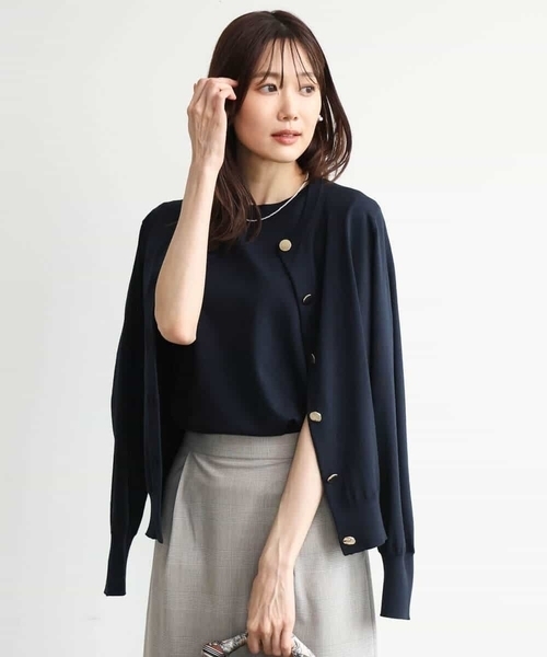 MK MICHEL KLEIN（エムケーミッシェルクラン）の「[洗える]カラーニットアンサンブル（ニット/セーター・レディース・ネイビー/アイボリー/ブラウン/パープル・38）」の18枚目の写真
