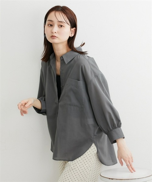 nissen(ニッセン)の「【接触冷感・イージーケア】2WAYオーバーシルエットシアーシャツ(シャツ/ブラウス・レディース・ブルー系/チャコール/ピンク/ブラウン系・LL/L)」の1枚目の写真