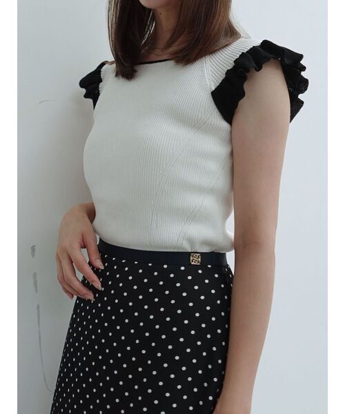 LAGUNAMOON(ラグナムーン)の「フリルリブフレンチスリーブニット 【夏服】【半袖】(ニット/セーター・レディース・ホワイト/ネイビー/ミント・FREE)」の10枚目の写真
