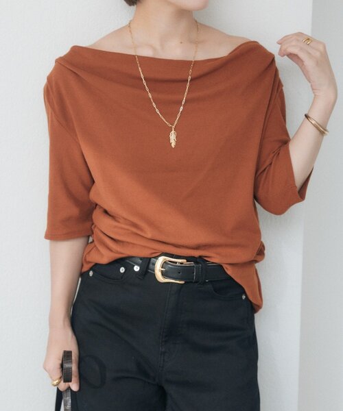 RIVE DROITE（リヴドロワ）の「【接触冷感】ゴブソデネックコンシャスカットソー（オフィスカジュアル）（Tシャツ/カットソー・レディース・ブラック/オフホワイト/キャメル・FREE）」の20枚目の写真