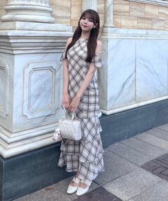 Gold-Buttoned Plaid Knit Dress（ワンピース）｜Her lip to（ハー