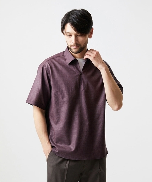 MICHEL KLEIN HOMME (ミッシェルクランオム)の「【セットアップ】カプリ半袖シャツ(シャツ/ブラウス・メンズ・ダークグレー/パープル・MEDIUM/LARGE/X-LARGE)」の3枚目の写真