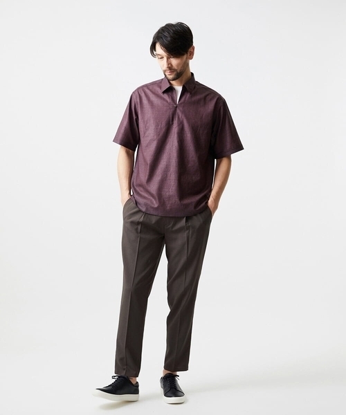 MICHEL KLEIN HOMME (ミッシェルクランオム)の「【セットアップ】カプリ半袖シャツ(シャツ/ブラウス・メンズ・ダークグレー/パープル・MEDIUM/LARGE/X-LARGE)」の5枚目の写真