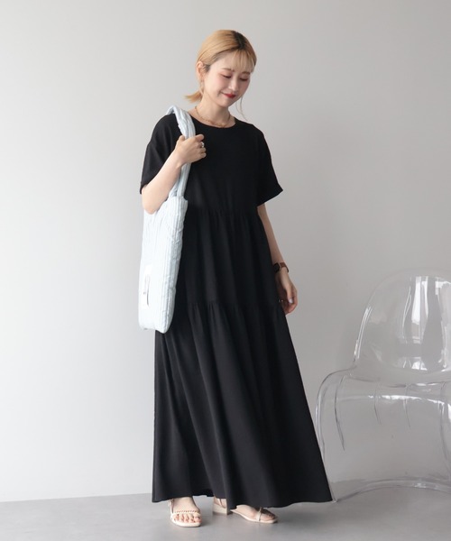 AMERICAN HOLIC（アメリカンホリック）の「【WEB限定】【さらっとノンストレス】サッカーティアードワンピース＜丈違い＞【UVカット・イージーケア】（ワンピース・レディース・ブラック/ブラウン・L/M）」の13枚目の写真
