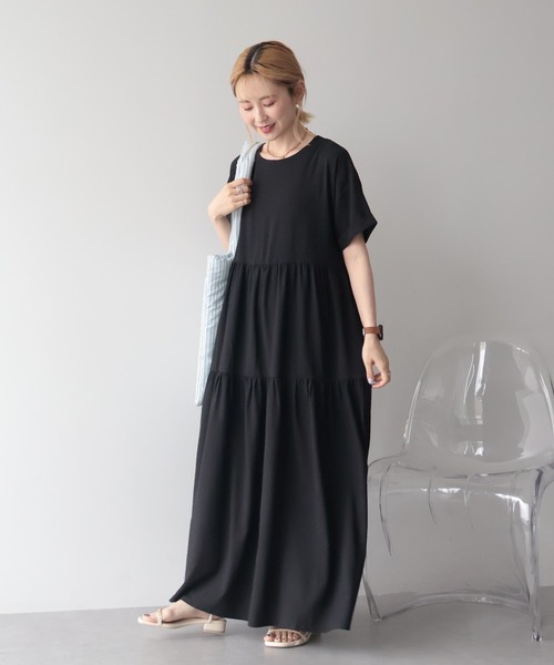 AMERICAN HOLIC（アメリカンホリック）の「【WEB限定】【さらっとノンストレス】サッカーティアードワンピース＜丈違い＞【UVカット・イージーケア】（ワンピース・レディース・ブラック/ブラウン・L/M）」の14枚目の写真