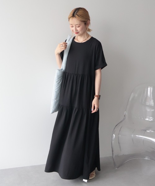 AMERICAN HOLIC（アメリカンホリック）の「【WEB限定】【さらっとノンストレス】サッカーティアードワンピース＜丈違い＞【UVカット・イージーケア】（ワンピース・レディース・ブラック/ブラウン・L/M）」の19枚目の写真