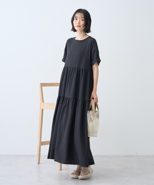 AMERICAN HOLIC（アメリカンホリック）の「【WEB限定】【さらっとノンストレス】サッカーティアードワンピース＜丈違い＞【UVカット・イージーケア】（ワンピース・レディース・ブラック/ブラウン・L/M）」の20枚目の写真