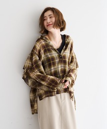 YECCA VECCA | チェック柄シアーラッフルシャツ(シャツ/ブラウス)