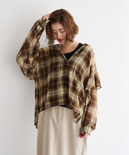 YECCA VECCA(イェッカヴェッカ)の「チェック柄シアーラッフルシャツ(シャツ/ブラウス・レディース・ブラック/ブラウン・FREE)」の18枚目の写真
