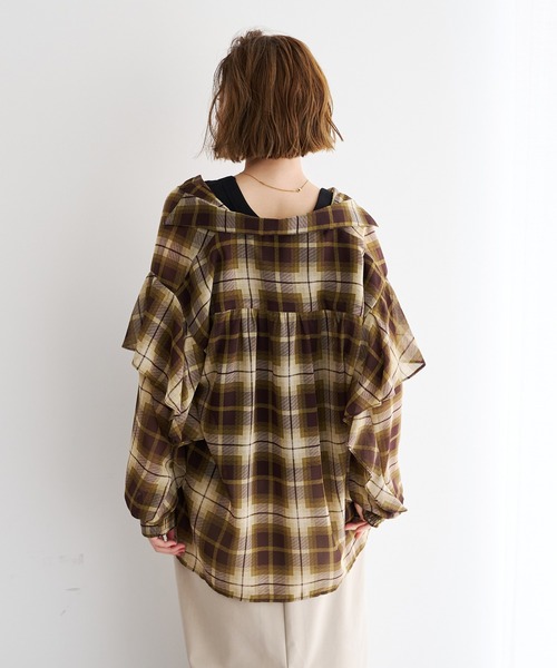 YECCA VECCA(イェッカヴェッカ)の「チェック柄シアーラッフルシャツ(シャツ/ブラウス・レディース・ブラック/ブラウン・FREE)」の22枚目の写真