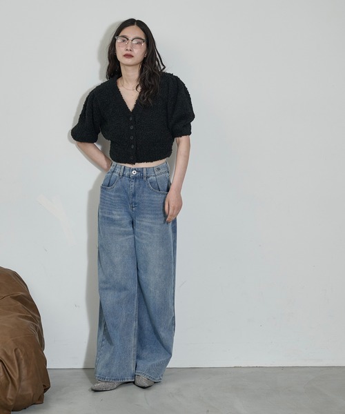 THE YOn(ザヨン)の「2wayフォルムスリーブテープヤーンニットカーデ(ニット/セーター・レディース・アイボリー/ピンク/ブラック・FREE)」の6枚目の写真