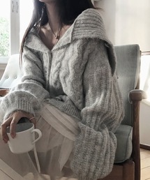 セーラーカラー ケーブル編み ニットカーディガン