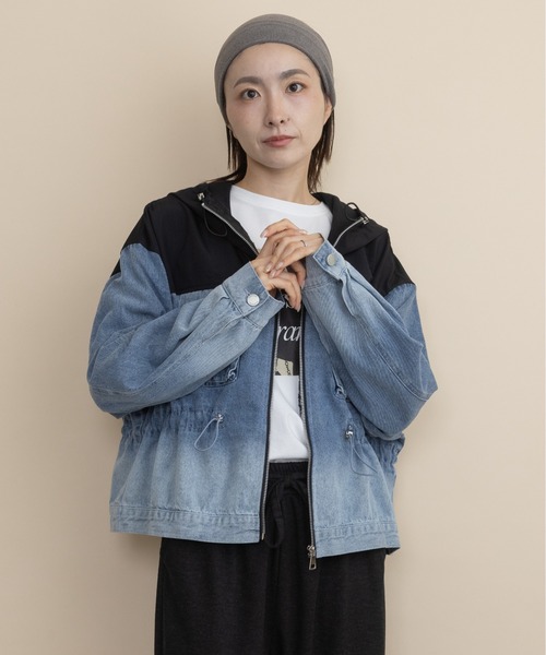 lodie（ロディ）の「異素材コンビ　デニムフードブルソン（その他アウター・レディース・ブラック/ベージュ・FREE）」の9枚目の写真