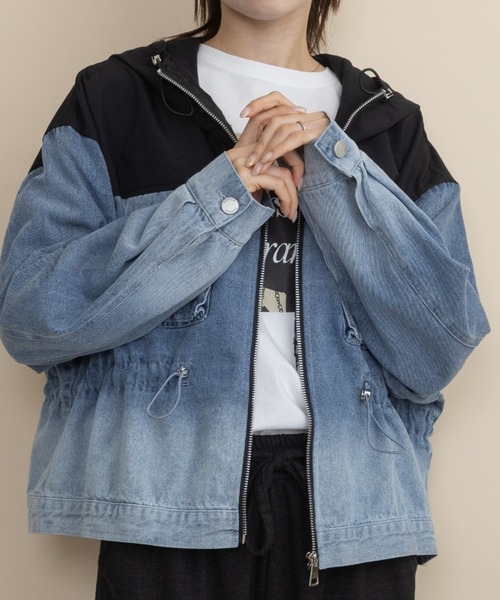 lodie（ロディ）の「異素材コンビ　デニムフードブルソン（その他アウター・レディース・ブラック/ベージュ・FREE）」の10枚目の写真