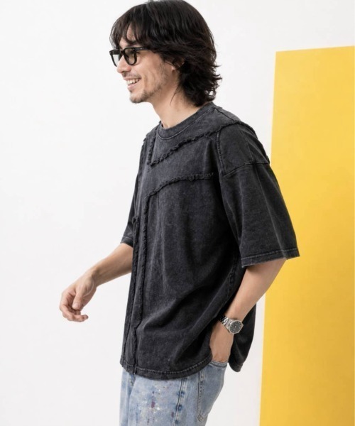 KAMINARI_TOKIO（カミナリトキオ）の「ピグメント加工フリンジ切替Tシャツ（Tシャツ/カットソー・レディース・ベージュ/ブラック・FREE）」の8枚目の写真