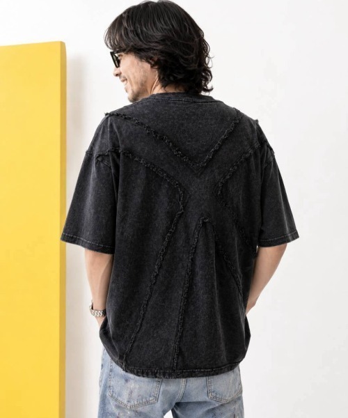 KAMINARI_TOKIO（カミナリトキオ）の「ピグメント加工フリンジ切替Tシャツ（Tシャツ/カットソー・レディース・ベージュ/ブラック・FREE）」の9枚目の写真