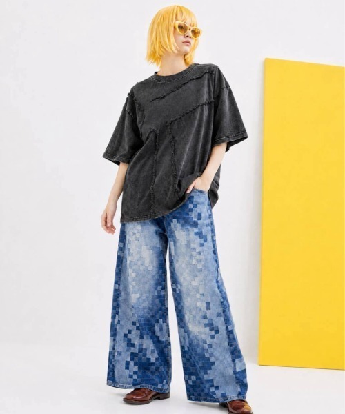 KAMINARI_TOKIO（カミナリトキオ）の「ピグメント加工フリンジ切替Tシャツ（Tシャツ/カットソー・レディース・ベージュ/ブラック・FREE）」の13枚目の写真