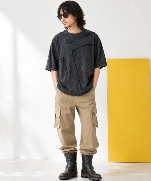KAMINARI_TOKIO（カミナリトキオ）の「ピグメント加工フリンジ切替Tシャツ（Tシャツ/カットソー・レディース・ベージュ/ブラック・FREE）」の19枚目の写真
