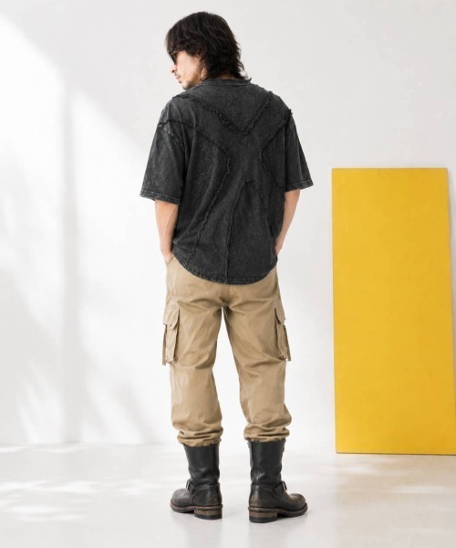 KAMINARI_TOKIO（カミナリトキオ）の「ピグメント加工フリンジ切替Tシャツ（Tシャツ/カットソー・レディース・ベージュ/ブラック・FREE）」の21枚目の写真