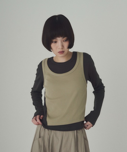 SOYEN(ソイエン)の「レイヤードライクトップス(Tシャツ/カットソー・レディース・グレー/ホワイト系その他/グレー系その他/ホワイト・F)」の1枚目の写真
