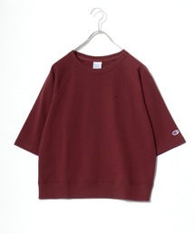 champion(チャンピオン)ワンポイント刺繍 五分袖 裏毛スウェット レディース 半袖 クルーネック セットアップ対応