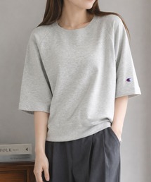 champion(チャンピオン)ワンポイント刺繍 五分袖 裏毛スウェット レディース 半袖 クルーネック セットアップ対応