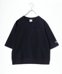 champion（チャンピオン）ワンポイント刺繍 五分袖 裏毛スウェット レディース 半袖 クルーネック セットアップ対応
