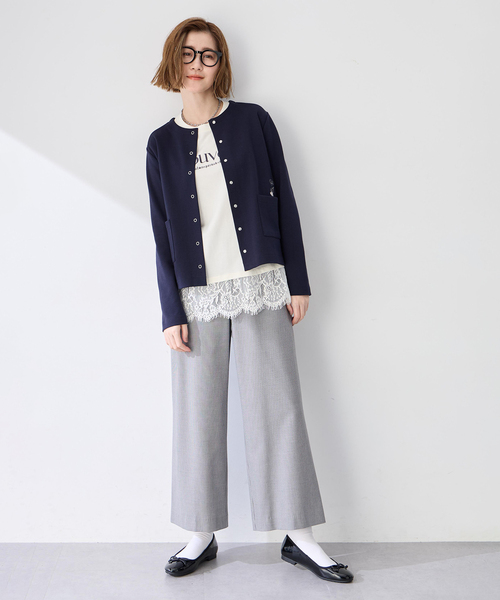 Petit Honfleur(プチオンフルール)の「【すご楽シリーズ】千鳥柄ストレッチワイドパンツ【ウエストゴム】(その他パンツ・レディース・ブラック・M/L)」の9枚目の写真