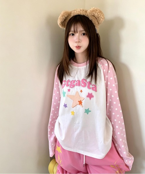 GEMEDA(ジェメダ)の「ドット柄袖 かわいいロングT(Tシャツ/カットソー・レディース・ブラック/ピンク/ブラウン・M)」の3枚目の写真