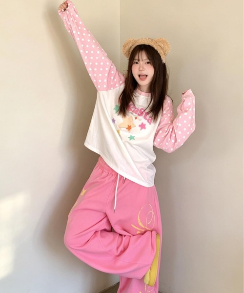 GEMEDA(ジェメダ)の「ドット柄袖 かわいいロングT(Tシャツ/カットソー・レディース・ブラック/ピンク/ブラウン・M)」の4枚目の写真