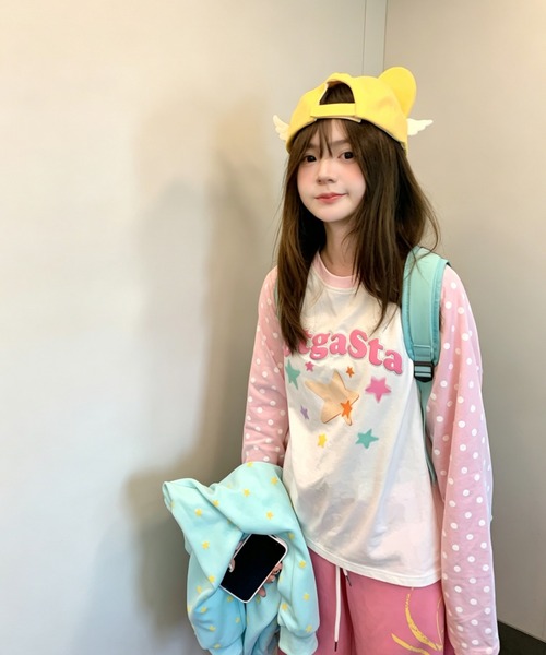 GEMEDA(ジェメダ)の「ドット柄袖 かわいいロングT(Tシャツ/カットソー・レディース・ブラック/ピンク/ブラウン・M)」の6枚目の写真