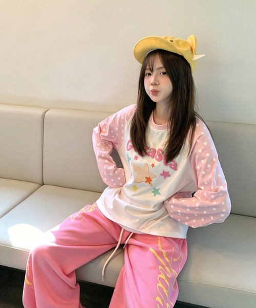 GEMEDA(ジェメダ)の「ドット柄袖 かわいいロングT(Tシャツ/カットソー・レディース・ブラック/ピンク/ブラウン・M)」の8枚目の写真